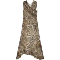 Rochii Brown Long Dress With All-Over Leopard Print And Asymmetric Hem In Tech Fabric Woman Femei