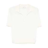 Tricouri Polo White Polo With V-Neck And Short Sleeves In Virgin Wool Woman Femei