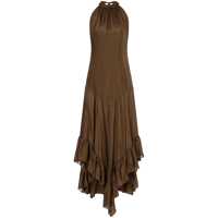 Rochii Philosophy Di Lorenzo Serafini Brown Silk Long Dress With Ruffles Femei