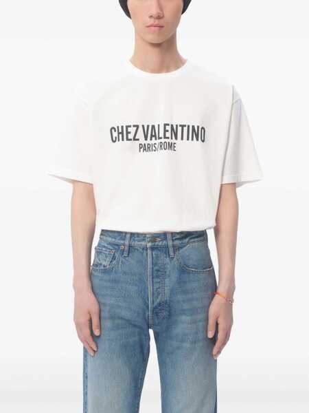 Tricouri Valentino Garavani Valentino Garavani Chez Valentino Garavani Cotton T-Shirt Beige Barbati (BM 17085232) 3