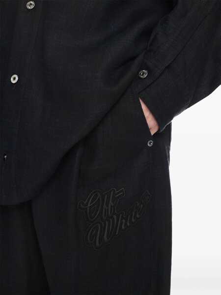 Blugi drepti Off-White Pleated Baggy Tapered Fit 90Slogo Linen Pants Blue Barbati (BM 17086058) 5