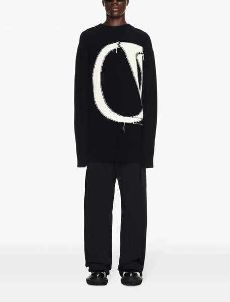 Pulovere Off-White Crewneck Wool Sweater With Maxi Logo Embroidery Black Barbati (BM 17086070) 2