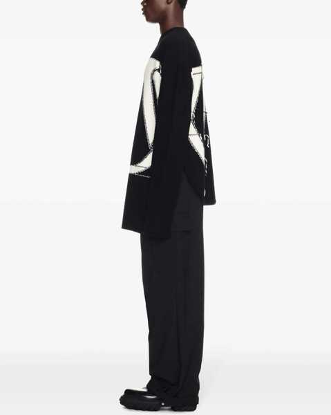 Pulovere Off-White Crewneck Wool Sweater With Maxi Logo Embroidery Black Barbati (BM 17086070) 3