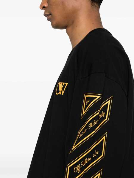 Tricouri Off-White Crew Neck Ow23 Cotton T-Shirt With Prints Black Barbati (BM 17086103) 5