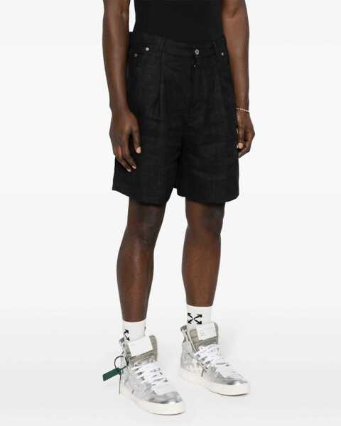 Pantaloni scurti Off-White Embroidered 90Slogo Linen Shorts Blue Barbati (BM 17086115) 3