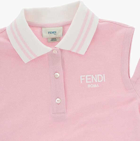 Tricouri Polo Fendi 3-Buttons Flared Polo Shirt Dress With Cut Out Sleeves Pink Fete (BM 17086415) 2