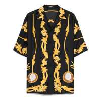Camasi Black Shirt With Cuban Collar And All-Over Graphic Print In Silk Man Barbati