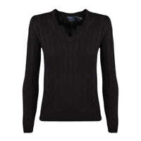 Pulovere Ralph Lauren Cotton Cable-Knit Sweater With V-Neck Black Femei