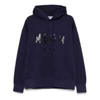 Tricouri Msgm Blue Hoodie In Cotton With Logo And Pocket Barbati