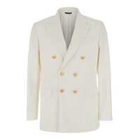 Geci White Double Breasted Jacket With Peak Lapels In Virgin Wool And Cotton Blend Woman Barbati