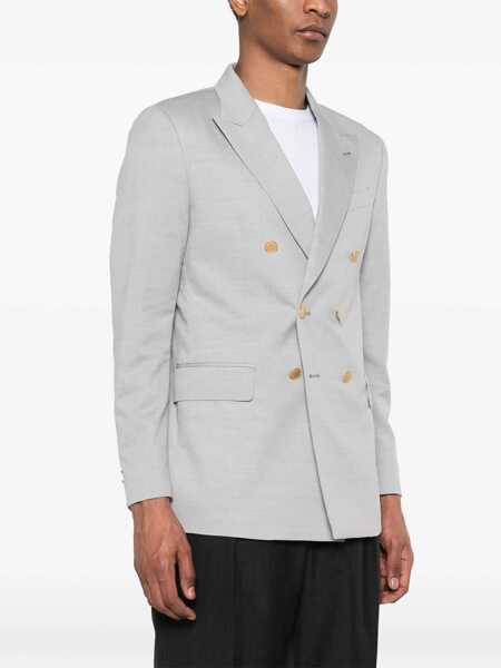 Geci REVERES 1949 Grey Double Breasted Jacket With Peak Lapels In Virgin Wool And Cotton Blend Woman GREY Barbati (BM 17088847) 3