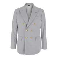 Geci Grey Double Breasted Jacket With Peak Lapels In Virgin Wool And Cotton Blend Woman Barbati