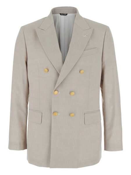 Geci REVERES 1949 Beige Double Breasted Jacket With Peak Lapels In Virgin Wool And Cotton Blend Woman Beige Barbati (BM 17088850) 1