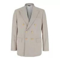 Geci Beige Double Breasted Jacket With Peak Lapels In Virgin Wool And Cotton Blend Woman Barbati
