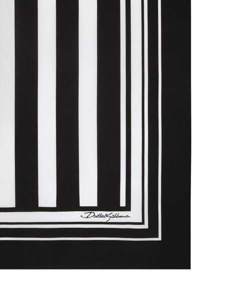 Esarfe Dolce & Gabbana Black And White Square Scarf With Logo Lettering On The Front And All-Over Striped Motif In Silk Man Multicolor Barbati (BM 17092195) 2
