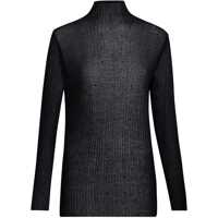Pulovere Liu Jo Black Semi-Transparent Ribbed Cotton Top With Rhinestones Femei