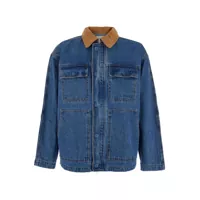 Geci Blue Jacket With Contrast Collar And Patch Pockets On The Chest In Cotton Woman Femei
