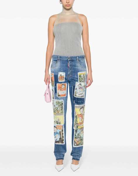 Blugi skinny DSQUARED2 Jeans Boop Tales 642 Fit With All-Over Patch 16Cm Light Blue Femei (BM 17101865) 2