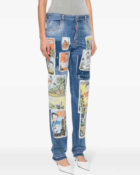 Blugi skinny DSQUARED2 Jeans Boop Tales 642 Fit With All-Over Patch 16Cm Light Blue Femei (BM 17101865) 3