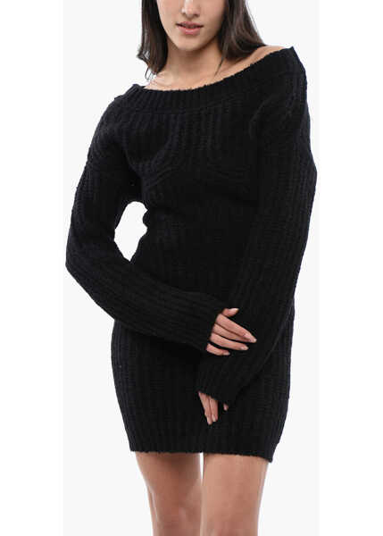 Rochii scurte DSQUARED2 Alpaca Blend Off-Shoulder Dress Black Femei (BM 17101877) 4