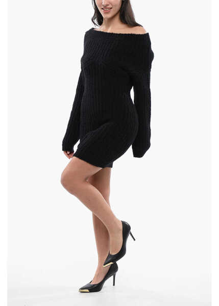 Rochii scurte DSQUARED2 Alpaca Blend Off-Shoulder Dress Black Femei (BM 17101877) 1