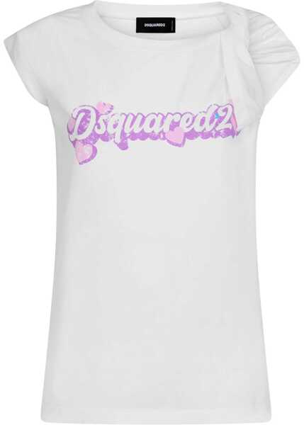 Tricouri DSQUARED2 Crew Neck Twisted T-Shirt With Printed Logo White Femei (BM 17101889) 1
