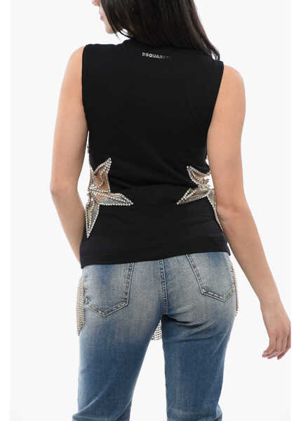 Bluze DSQUARED2 Crystal And Mesh Inserted Star Tank Top Black Femei (BM 17101898) 2