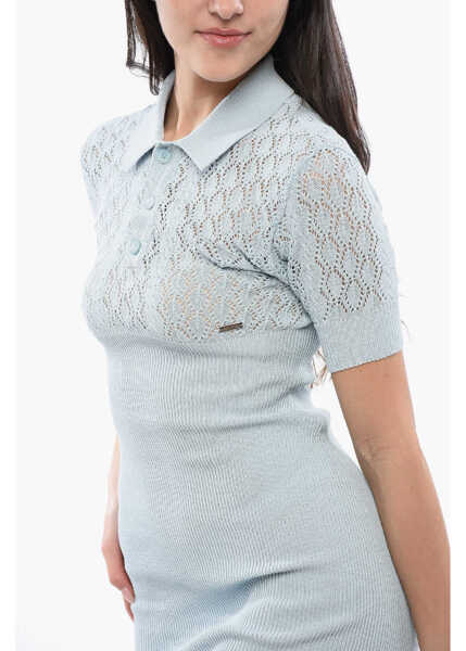 Rochii scurte DSQUARED2 Crochet Cotton Shirt Dress With 3 Buttons Light Blue Femei (BM 17101901) 3