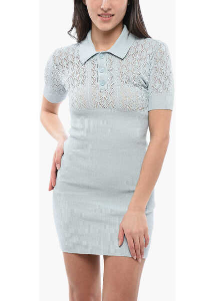 Rochii scurte DSQUARED2 Crochet Cotton Shirt Dress With 3 Buttons Light Blue Femei (BM 17101901) 4