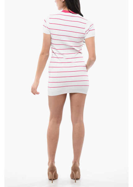Rochii scurte DSQUARED2 Ribbed Viscose Blend Tee Dress With Awning Stripe Motif White Femei (BM 17101904) 2