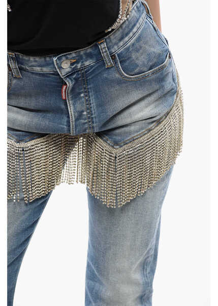 Blugi drepti DSQUARED2 Delav 642 Denims With Rhinestoned Fringes 16Cm Light Blue Femei (BM 17102057) 3