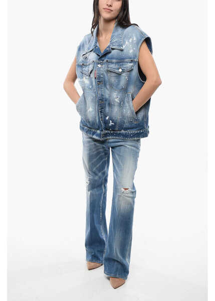 Geci de blugi DSQUARED2 Sleeveless Denim Jacket With Distressed Details Light Blue Femei (BM 17102075) 4