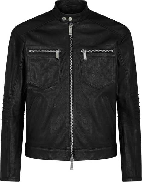 Jachete DSQUARED2 Grained Leather Jacket With Biker Details Black Barbati (BM 17102093) 1