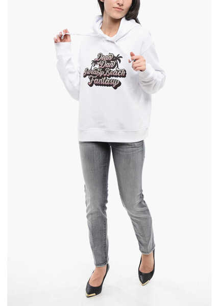 Bluze de trening DSQUARED2 Hoodie Sweaty Beach With Glitter Print White Femei (BM 17102099) 4