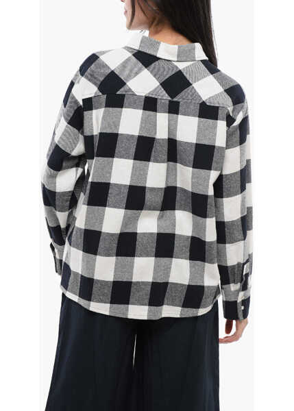 Camasi casual Woolrich Plaid Check Cotton Blend Shirt With Fringed Details Black & White Femei (BM 17102144) 2