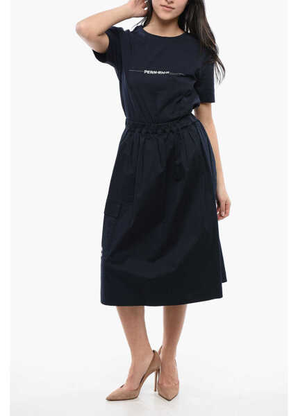 Fuste lungi Woolrich Penn-Rich Cotton Blend Midi Skirt With Utility Pockets Blue Femei (BM 17102297) 4