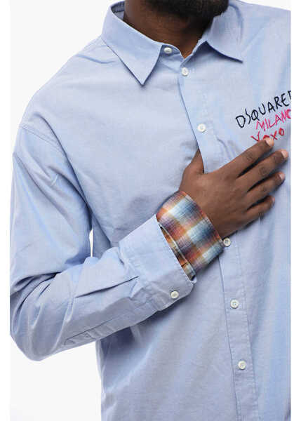 Camasi casual DSQUARED2 Embroidered Oxford Shirt With Layered Sleeves Light Blue Barbati (BM 17102459) 4