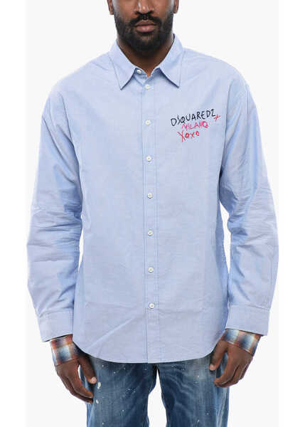 Camasi casual DSQUARED2 Embroidered Oxford Shirt With Layered Sleeves Light Blue Barbati (BM 17102459) 1