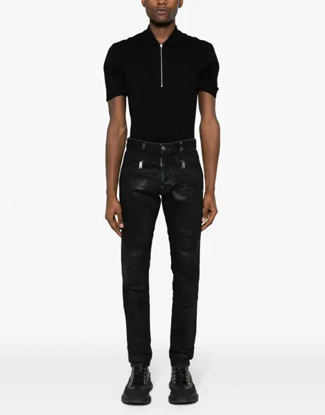 Blugi slim fit DSQUARED2 Coated Jeans With Zipped Pockets 17 Cm Black Barbati (BM 17102477) 2
