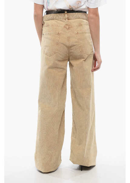Pantaloni casual DSQUARED2 Corduroy 5-Pocket Trousers With Studded Denim Detail Beige Femei (BM 17102543) 2
