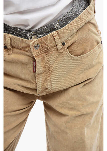 Pantaloni casual DSQUARED2 Corduroy 5-Pocket Trousers With Studded Denim Detail Beige Femei (BM 17102543) 3