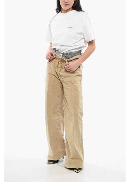 Pantaloni casual DSQUARED2 Corduroy 5-Pocket Trousers With Studded Denim Detail Beige Femei (BM 17102543) 4