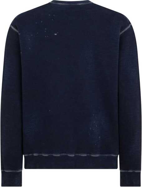 Pulovere DSQUARED2 Distressed Effect Cool Fit Brushed Cotton Crewneck Sweater Blue Barbati (BM 17102552) 2