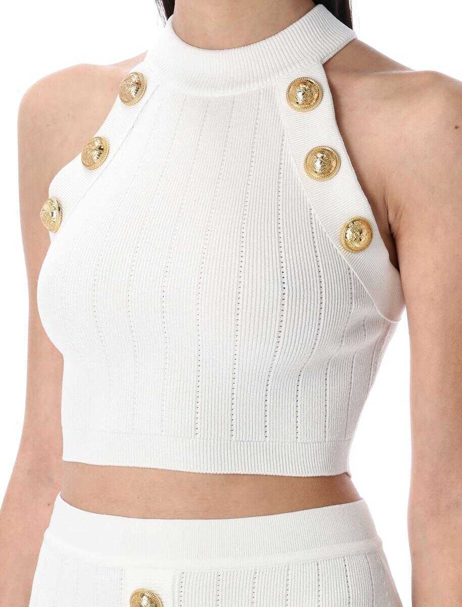 Topuri Balmain Balmain 6-Button Knit Halterneck Top WHITE Femei (BM 17104036) 3