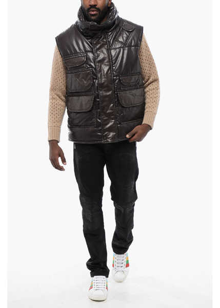 Geci de iarna DSQUARED2 Eco-Leather Sleeveless Down Jacket Brown Barbati (BM 17111150) 4