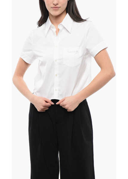 Camasi casual DSQUARED2 Logoed Breast-Pocket Mini Crop Shirt White Femei (BM 17111165) 1