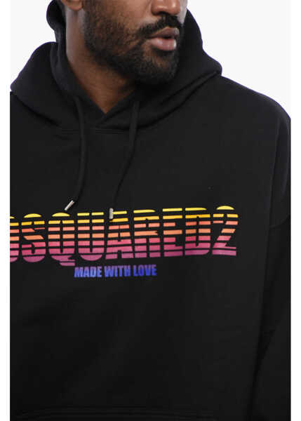 Bluze de trening DSQUARED2 Loose Fit Brushed Cotton Printed Hoodie Black Barbati (BM 17111171) 3