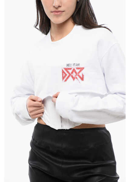 Bluze de trening DSQUARED2 Cropped Fit Rock Sweatshirt With Corset Detail White Femei (BM 17111198) 3