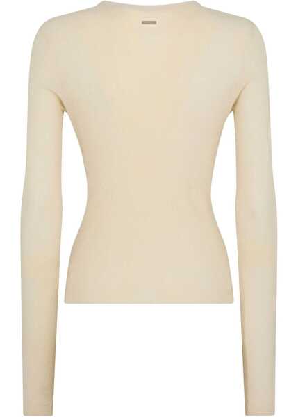 Pulovere DSQUARED2 V-Neck Cotton Sweater With Lace-Up Detail Beige Femei (BM 17111201) 2