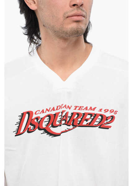 Tricouri DSQUARED2 Printed Football Fit Cropped T-Shirt Beige Barbati (BM 17111207) 3